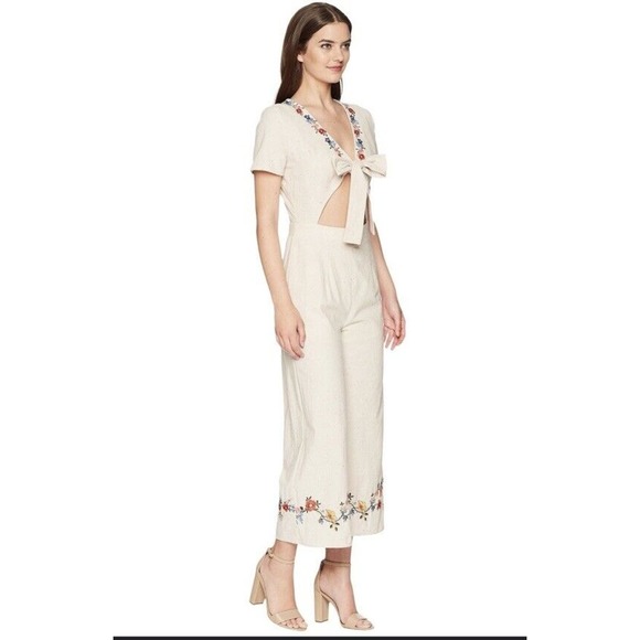 JOA Anthropologie NWT Tie-Front Embroidered Jumpsuit Sz Large - Picture 1 of 11